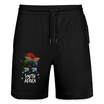 Afrique du Sud - Short de jogging bio TRAINER Stanley/Stella unisexe - noir - Devant - Nik (191cm) & Marisol (170cm)