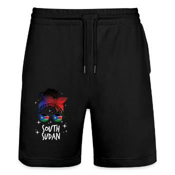 Sud Soudan - Short de jogging bio TRAINER Stanley/Stella unisexe - noir - Devant - Nik (191cm) & Marisol (170cm)