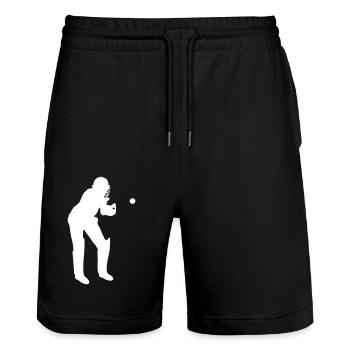 Cricket Catcher in Aktion - Stanley/Stella Unisex Bio Joggingshorts Trainer  - Schwarz - Vorne - Nik (191cm) & Marisol (170cm)