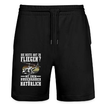 Pilot Helicopter Helicopter - Stanley/Stella Trainer Unisex Organic Jogging Shorts - black - Front - Nik (191cm) & Marisol (170cm)