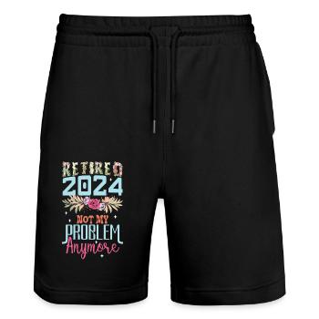 Finally retired gift - Stanley/Stella Trainer Unisex Organic Jogging Shorts - black - Front - Nik (191cm) & Marisol (170cm)