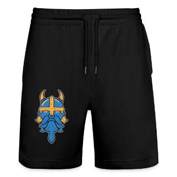 Schweden Schwedisch Wikinger Wiking - Stanley/Stella Unisex Bio Joggingshorts Trainer  - Schwarz - Vorne - Nik (191cm) & Marisol (170cm)