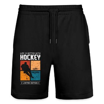 Life is better with Hockey - Stanley/Stella Unisex Bio Joggingshorts Trainer  - Schwarz - Vorne - Nik (191cm) & Marisol (170cm)