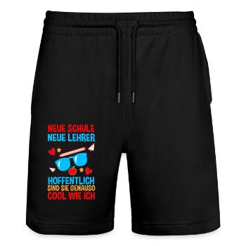 Daycare Leavers Back to School School Child Enrollment - Stanley/Stella Trainer Unisex Organic Jogging Shorts - black - Front - Nik (191cm) & Marisol (170cm)