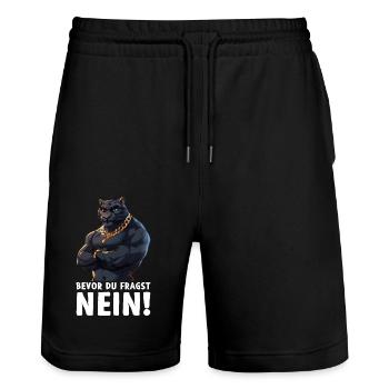 Before You Ask No Jaguar - Stanley/Stella Trainer Unisex Organic Jogging Shorts - black - Front - Nik (191cm) & Marisol (170cm)