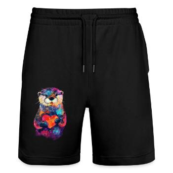 Otter - Stanley/Stella Unisex Bio Joggingshorts Trainer  - Schwarz - Vorne - Nik (191cm) & Marisol (170cm)