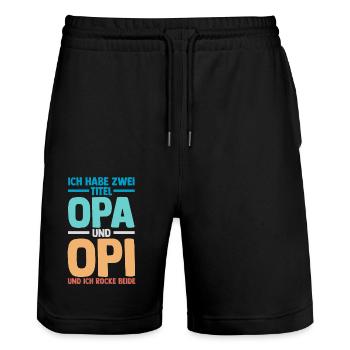 Ich Habe Zwei Titel Opa Und Mama - Stanley/Stella Unisex Bio Joggingshorts Trainer  - Schwarz - Vorne - Nik (191cm) & Marisol (170cm)