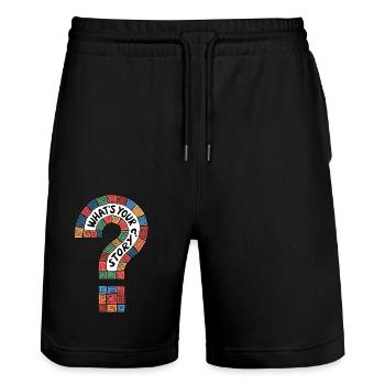 Was ist Ihre Geschichte? - Stanley/Stella Unisex Bio Joggingshorts Trainer  - Schwarz - Vorne - Nik (191cm) & Marisol (170cm)