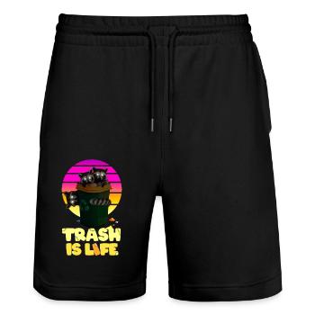 Waschbär "Trash Is Life" - Stanley/Stella Unisex Bio Joggingshorts Trainer  - Schwarz - Vorne - Nik (191cm) & Marisol (170cm)