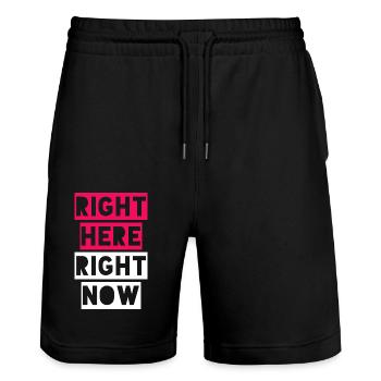 GENAU HIER UND JETZT - Stanley/Stella Unisex Bio Joggingshorts Trainer  - Schwarz - Vorne - Nik (191cm) & Marisol (170cm)