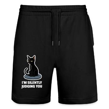 I’m Just Judging You – Sarcastic Black Cat Design - Stanley/Stella Trainer Unisex Organic Jogging Shorts - black - Front - Nik (191cm) & Marisol (170cm)