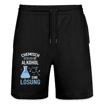 Chemisch gesehen ist Alkohol eine Lösung - Stanley/Stella Unisex Bio Joggingshorts Trainer  - Schwarz - Vorne - Nik (191cm) & Marisol (170cm)