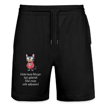 Fast gelächelt – Glück gehabt! - Stanley/Stella Unisex Bio Joggingshorts Trainer  - Schwarz - Vorne - Nik (191cm) & Marisol (170cm)
