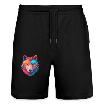 Wolf im fröhlichen bunten Minimal-Design - Stanley/Stella Unisex Bio Joggingshorts Trainer  - Schwarz - Vorne - Nik (191cm) & Marisol (170cm)