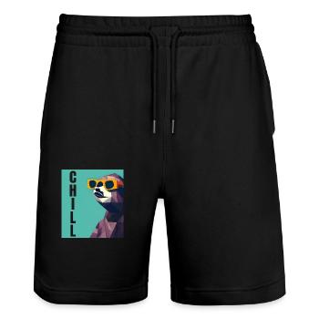 Cool Comic Portrait Sloth with sunglasses chill - Stanley/Stella Trainer Unisex Organic Jogging Shorts - black - Front - Nik (191cm) & Marisol (170cm)