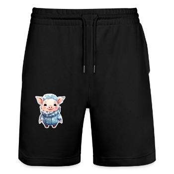 Winter süsses Schweinchen Bekleidet - Stanley/Stella Unisex Bio Joggingshorts Trainer  - Schwarz - Vorne - Nik (191cm) & Marisol (170cm)