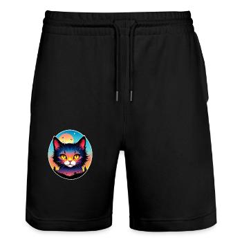 Cat and Landscape - Stanley/Stella Trainer Unisex Organic Jogging Shorts - black - Front - Nik (191cm) & Marisol (170cm)