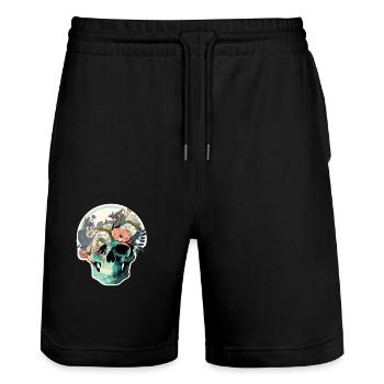Human Skull and Flowers 34 - Stanley/Stella Trainer Unisex Organic Jogging Shorts - black - Front - Nik (191cm) & Marisol (170cm)