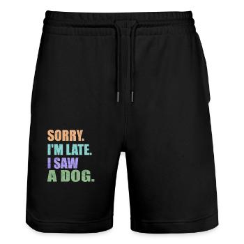Tut mir Leid. Ich bin spät dran.Ich habe einen Hund gesehen - Stanley/Stella Unisex Bio Joggingshorts Trainer  - Schwarz - Vorne - Nik (191cm) & Marisol (170cm)