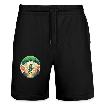 Parapente Trèfle de la Saint-Patrick - Short de jogging bio TRAINER Stanley/Stella unisexe - noir - Devant - Nik (191cm) & Marisol (170cm)