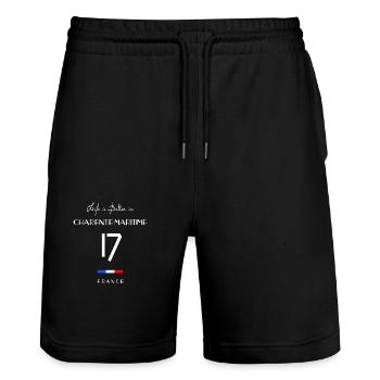 CHARENTE-MARITIME Numéro 17 Nouvelle Aquitaine - Short de jogging bio TRAINER Stanley/Stella unisexe - noir - Devant - Nik (191cm) & Marisol (170cm)