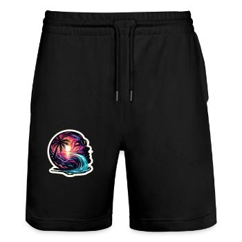 Palm and Galaxy - Stanley/Stella Unisex Bio Joggingshorts Trainer  - Schwarz - Vorne - Nik (191cm) & Marisol (170cm)