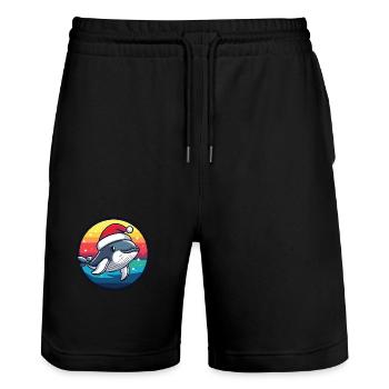 Whale Christmas Christmas - Stanley/Stella Trainer Unisex Organic Jogging Shorts - black - Front - Nik (191cm) & Marisol (170cm)