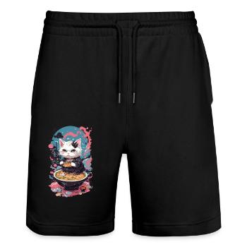 Chat Goth Pastel Ramen Soupe de nouilles Kawaii - Short de jogging bio TRAINER Stanley/Stella unisexe - noir - Devant - Nik (191cm) & Marisol (170cm)