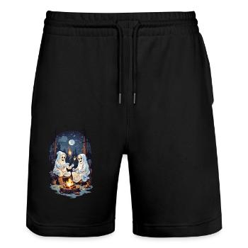 Lustiges Halloween Geister Grillen Lagerfeuer - Stanley/Stella Unisex Bio Joggingshorts Trainer  - Schwarz - Vorne - Nik (191cm) & Marisol (170cm)