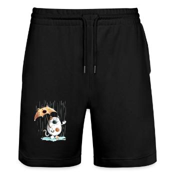 Katze im Regen mit Regenschirm I Hundewetter - Stanley/Stella Unisex Bio Joggingshorts Trainer  - Schwarz - Vorne - Nik (191cm) & Marisol (170cm)