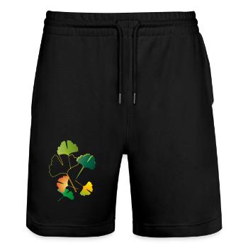 herbstliche Ginkgo Blätter teilweise nur Outlines - Stanley/Stella Unisex Bio Joggingshorts Trainer  - Schwarz - Vorne - Nik (191cm) & Marisol (170cm)