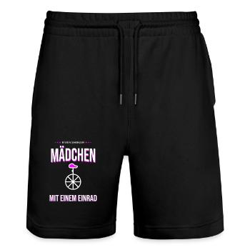 Mädchen mit Einrad Motiv – Mutig & Retro - Stanley/Stella Unisex Bio Joggingshorts Trainer  - Schwarz - Vorne - Nik (191cm) & Marisol (170cm)