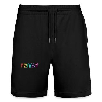 Friyay bunt - let's celebrate the weekend - Stanley/Stella Trainer Unisex Organic Jogging Shorts - black - Front - Nik (191cm) & Marisol (170cm)