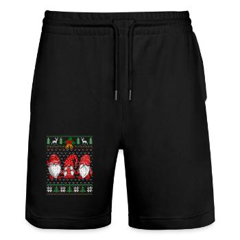 Festive dwarf dog Christmas design - Stanley/Stella Trainer Unisex Organic Jogging Shorts - black - Front - Nik (191cm) & Marisol (170cm)