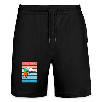 La Calotte de ses morts Humour noir décalé vintage - Short de jogging bio TRAINER Stanley/Stella unisexe - noir - Devant - Nik (191cm) & Marisol (170cm)