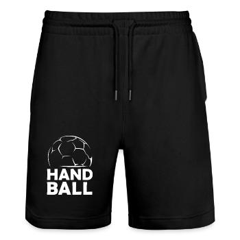 Handball Sport icon Handballer Symbol Illustration - Stanley/Stella Unisex Bio Joggingshorts Trainer  - Schwarz - Vorne - Nik (191cm) & Marisol (170cm)