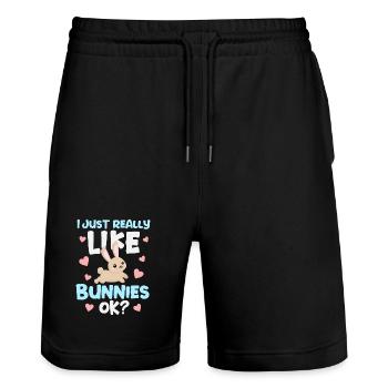 Rabbit Rabbit - Stanley/Stella Trainer Unisex Organic Jogging Shorts - black - Front - Nik (191cm) & Marisol (170cm)