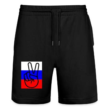 Peace with Russia - Stanley/Stella Trainer Unisex Organic Jogging Shorts - black - Front - Nik (191cm) & Marisol (170cm)