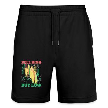 Buy Low Sell High Trading Candlestick Tea - Stanley/Stella Trainer Unisex Organic Jogging Shorts - black - Front - Nik (191cm) & Marisol (170cm)