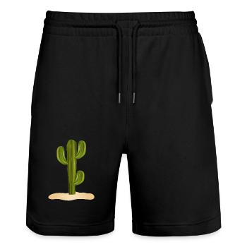 Grand cactus vert dans le désert dans le sable - Short de jogging bio TRAINER Stanley/Stella unisexe - noir - Devant - Nik (191cm) & Marisol (170cm)