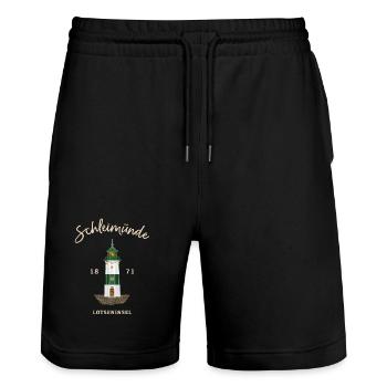 Leuchtturm Schleimünde, Lotseninsel Ostsee - Stanley/Stella Unisex Bio Joggingshorts Trainer  - Schwarz - Vorne - Nik (191cm) & Marisol (170cm)