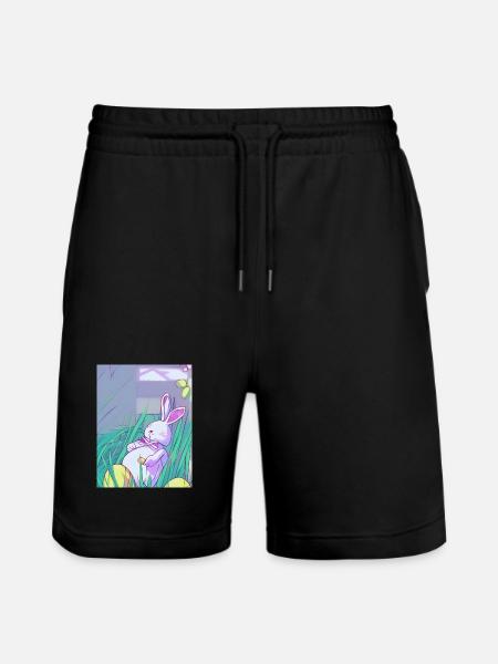 Pastel Easter Bunny in Spring Grass - Stanley/Stella Trainer Unisex Organic Jogging Shorts - black