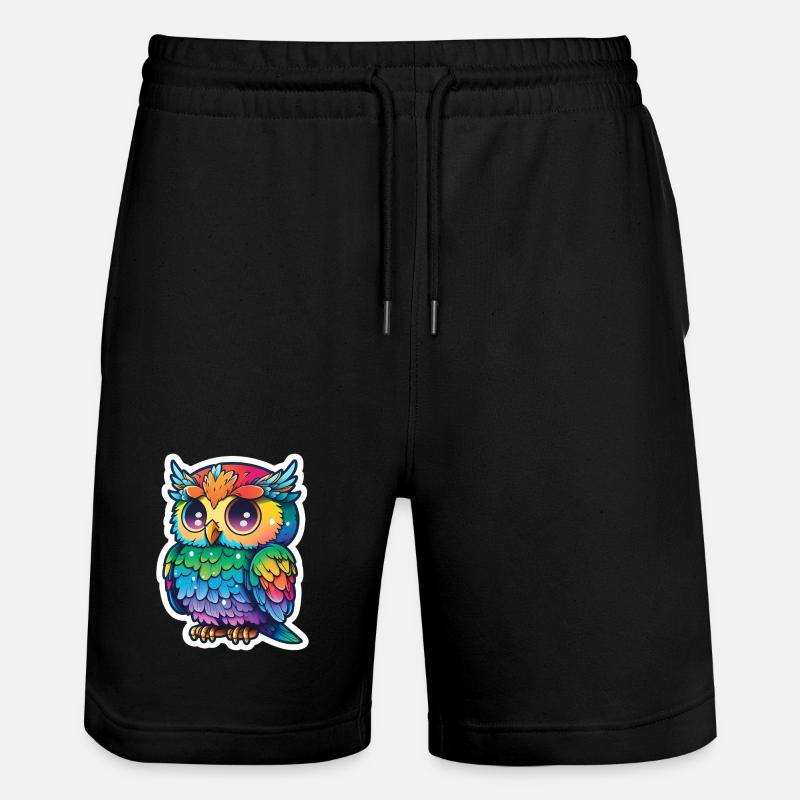 Farbenfrohe Eulenillustration - Stanley/Stella Unisex Bio Joggingshorts Trainer  - Schwarz