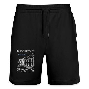 Schloss Nordkirchen, Durchatmen - Stanley/Stella Unisex Bio Joggingshorts Trainer  - Schwarz - Vorne - Nik (191cm) & Marisol (170cm)