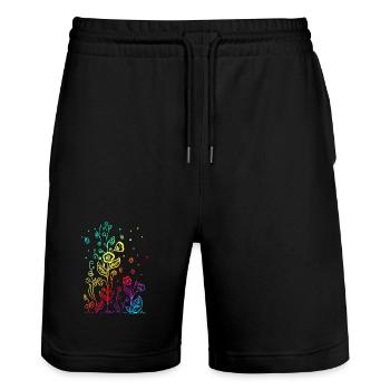 flower - Stanley/Stella Unisex Bio Joggingshorts Trainer  - Schwarz - Vorne - Nik (191cm) & Marisol (170cm)