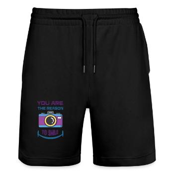 T-Shirt mit Spruch lustigem Spruch Geschenkidee - Stanley/Stella Unisex Bio Joggingshorts Trainer  - Schwarz - Vorne - Nik (191cm) & Marisol (170cm)