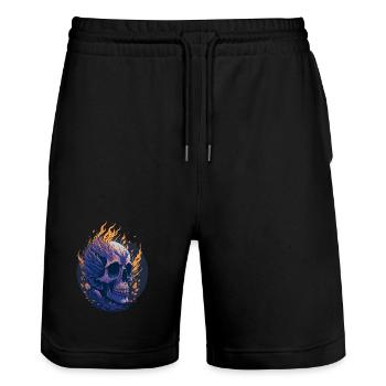 Fire skull - Stanley/Stella Trainer Unisex Organic Jogging Shorts - black - Front - Nik (191cm) & Marisol (170cm)
