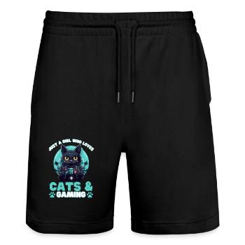 Gamer Girl Cat Cats & Gaming - Short de jogging bio TRAINER Stanley/Stella unisexe - noir - Devant - Nik (191cm) & Marisol (170cm)