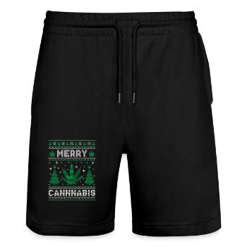 Merry Christmas, Merry Cannabis - Stanley/Stella Unisex Bio Joggingshorts Trainer  - Schwarz - Vorne - Nik (191cm) & Marisol (170cm)