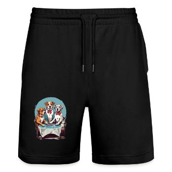 Hunde Poker - Stanley/Stella Unisex Bio Joggingshorts Trainer  - Schwarz - Vorne - Nik (191cm) & Marisol (170cm)